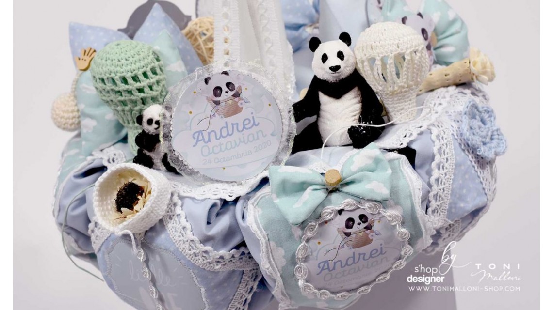 Lumanare botez cu ursuletul Panda, urs polar si baloane de aer cald, Panda Journey 11